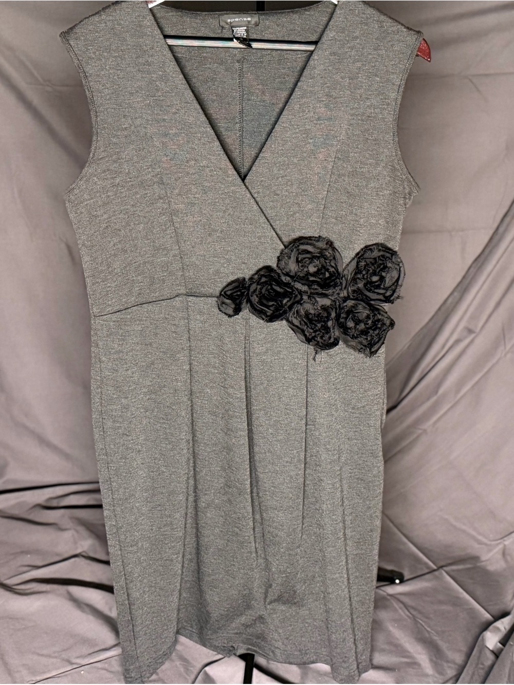 Vintage Style Spense Gray Sleeveless Dress with Floral Rosettes Waist Detail